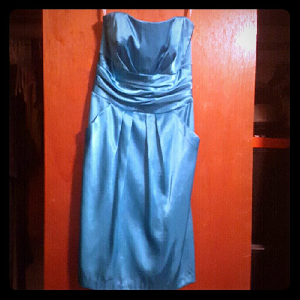Strapless Ruched Turquoise Mini Dress